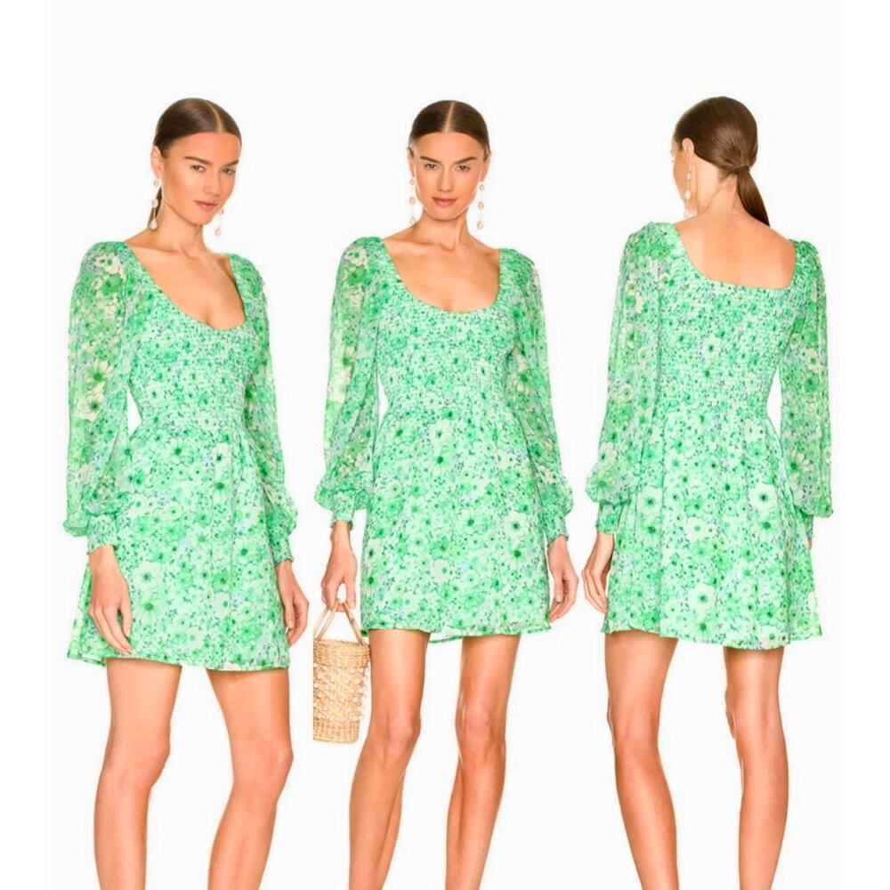 B2‎ Steve Madden Green Floral Mini Dress Womens Small Long Sleeves Cottagecore